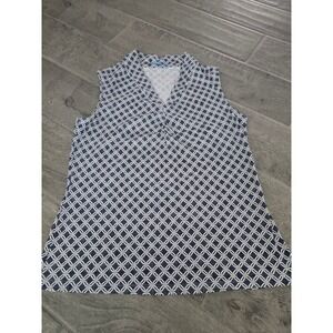 JMcLaughlin Sleeveless‎ Geometric Print V-Neck Top Women's Size Large Blue White